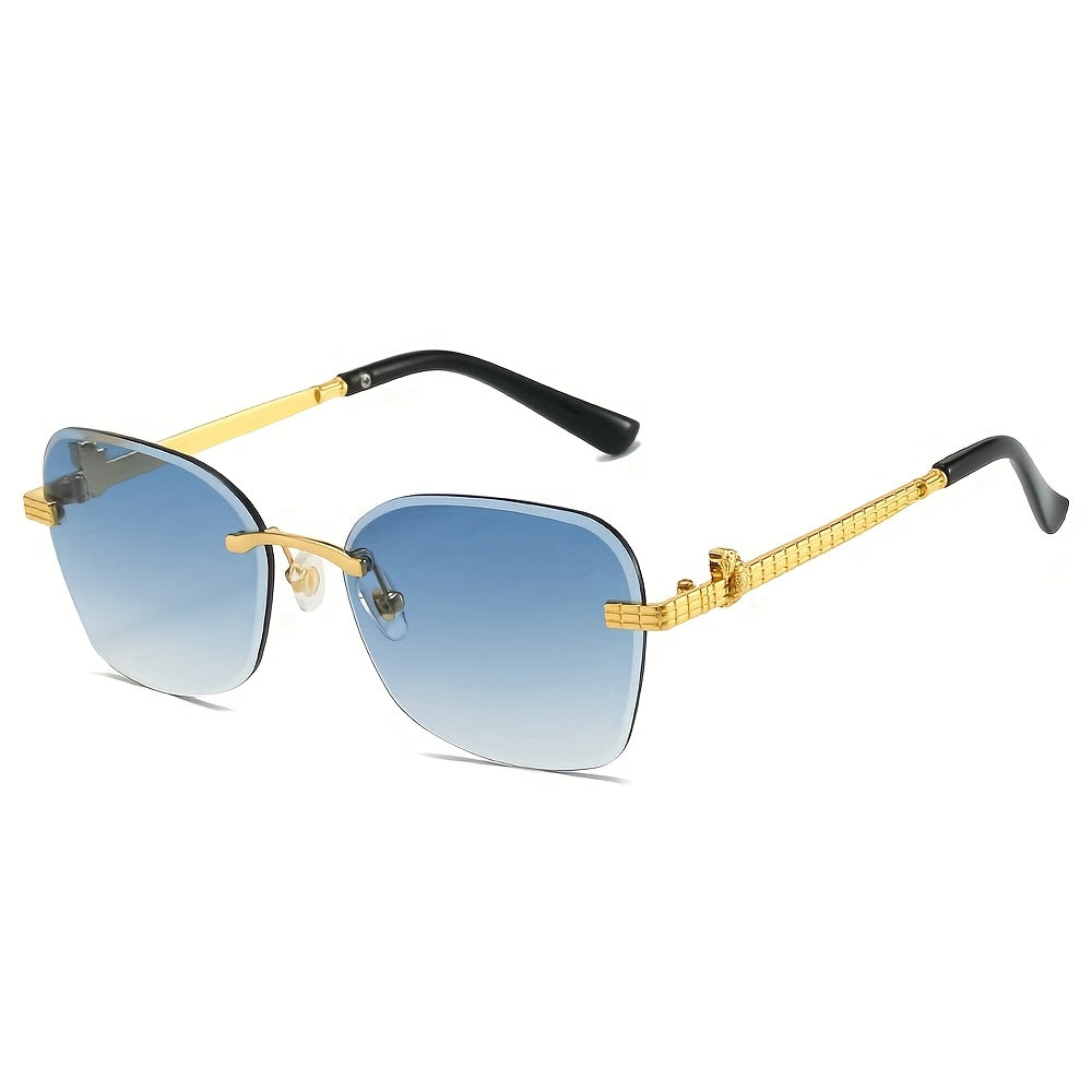 1 Pair Photochromic Square Fashion Glasses with PC Lenses & Golden-Tone Metal Frame - Transition Photochromic Lens Glasses, Rimless Design, Ideal for Trendy Men & Women, Perfect for Daily Wear & Gifting, Fashion Glasses|Squar