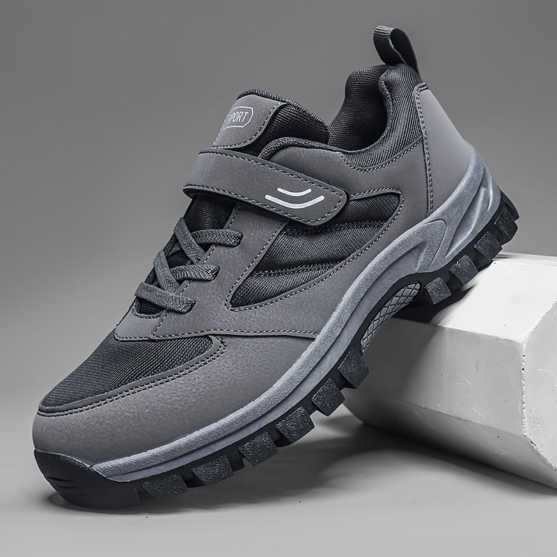 Men's Breathable Casual Shoes With Hook And Loop Fastener, Comfy Soft Sole Sneakers For Outdoor Jogging, Spring And Summer