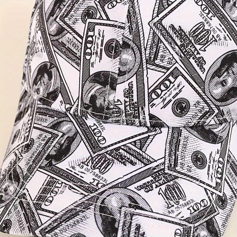 Funky Money Print բեյսբոլի գլխարկ 100% պոլիեսթեր թեթև, կարգավորվող հիփ-հոփ գլխարկ Unisex երաժշտական փառատոների համար