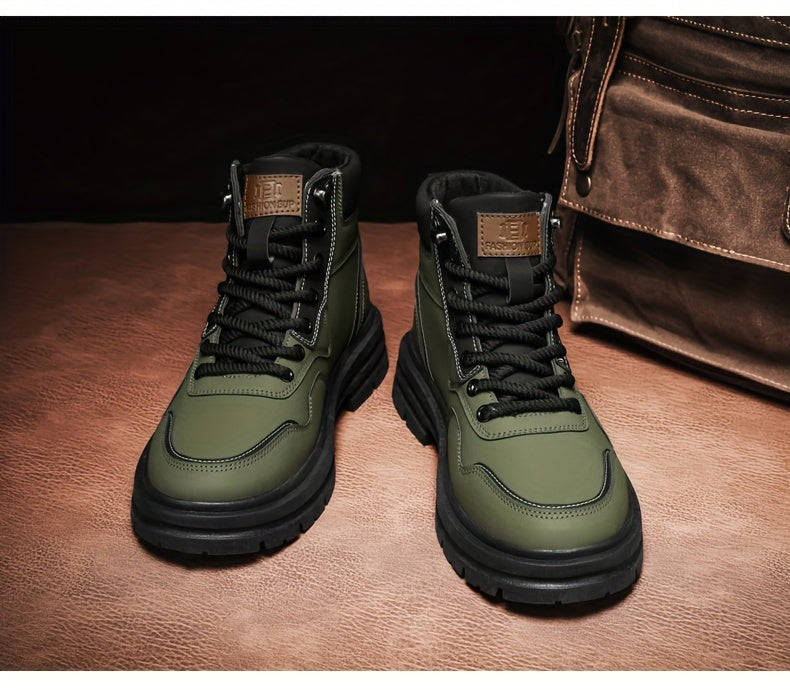 Large Size High Top Casual Shoes Short Boots Men's Big Yellow Boots High Top Trendy Versatile British Style Short Boots Mid Top Work Boots Men's Hiking Boots