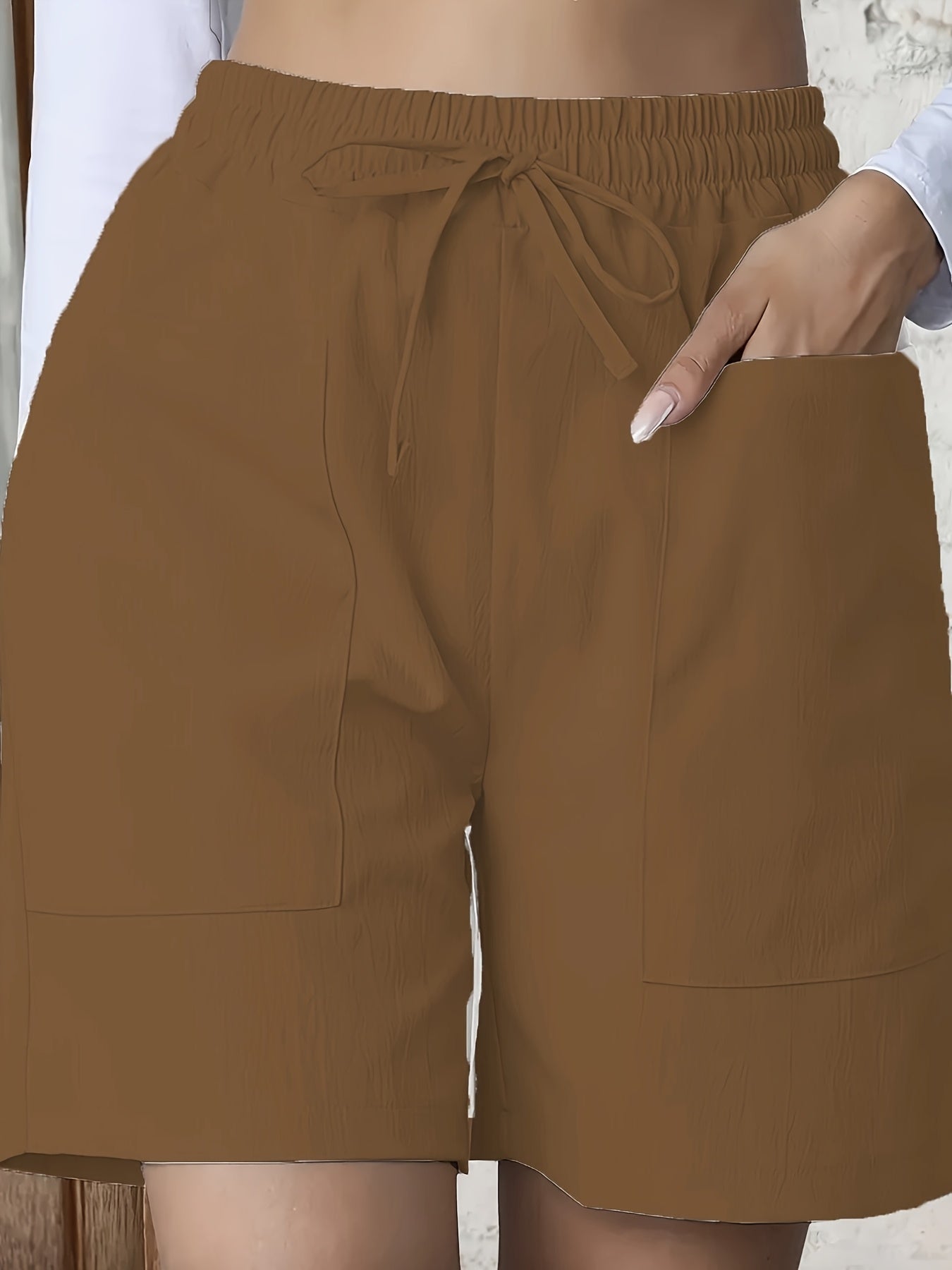 Women'S Vacation Elegant Casual Solid Color Polyester Short Pants, Regular Contour, Non-Stretch, with Pocket, for Spring, Summer, Fall