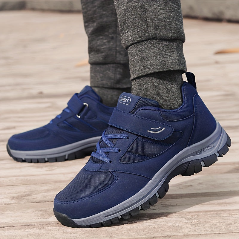 Men's Breathable Casual Shoes With Hook And Loop Fastener, Comfy Soft Sole Sneakers For Outdoor Jogging, Spring And Summer