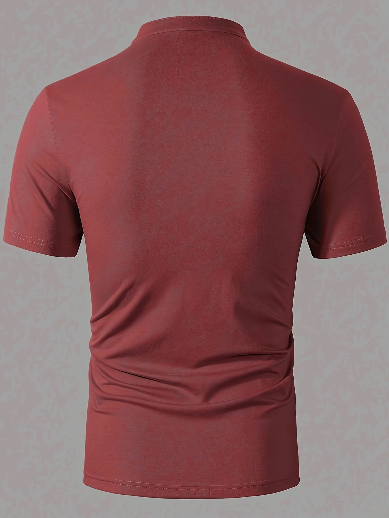 Men's Casual Red Shirt - Short Sleeve, Round Neck with Button Detail, Lightweight Polyester Blend, Ideal for Golf & Casual Attire, Machine Washable