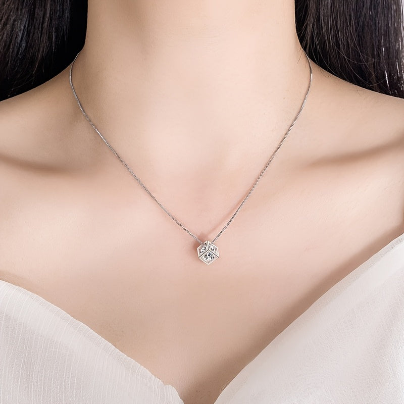 1pc Elegant Square Pendant Necklace, Cubic Zirconia, Alloy, Clavicle Chain for Women, Daily Wear Jewelry, All Seasons Compatible
