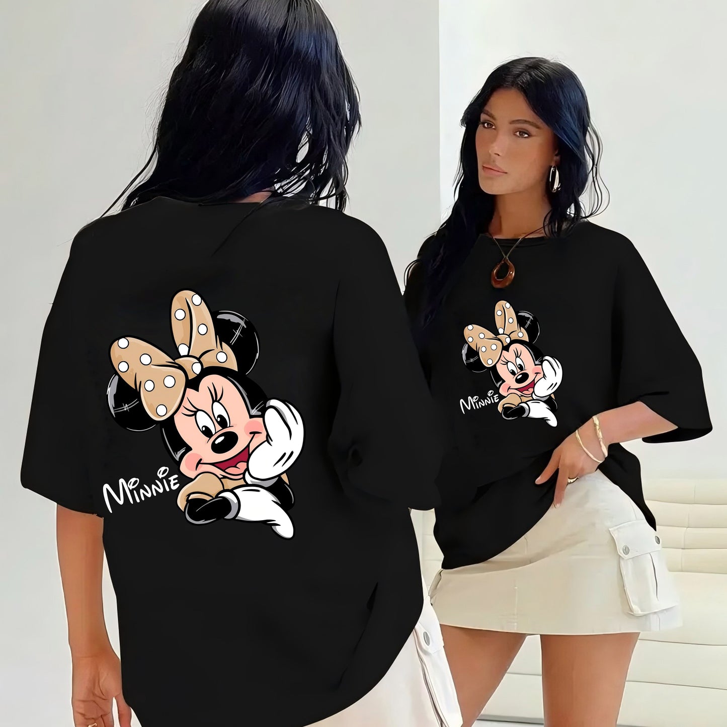 Disney Women's Minnie Mouse Graphic T-Shirt - Red Casual Short Sleeve Summer Top with Polka Dot Bow Design, Lightweight Machine-Washable Tee for Disney Fans, Perfect Gift, Disney Shirt, Playful Design, Comfortable Fit