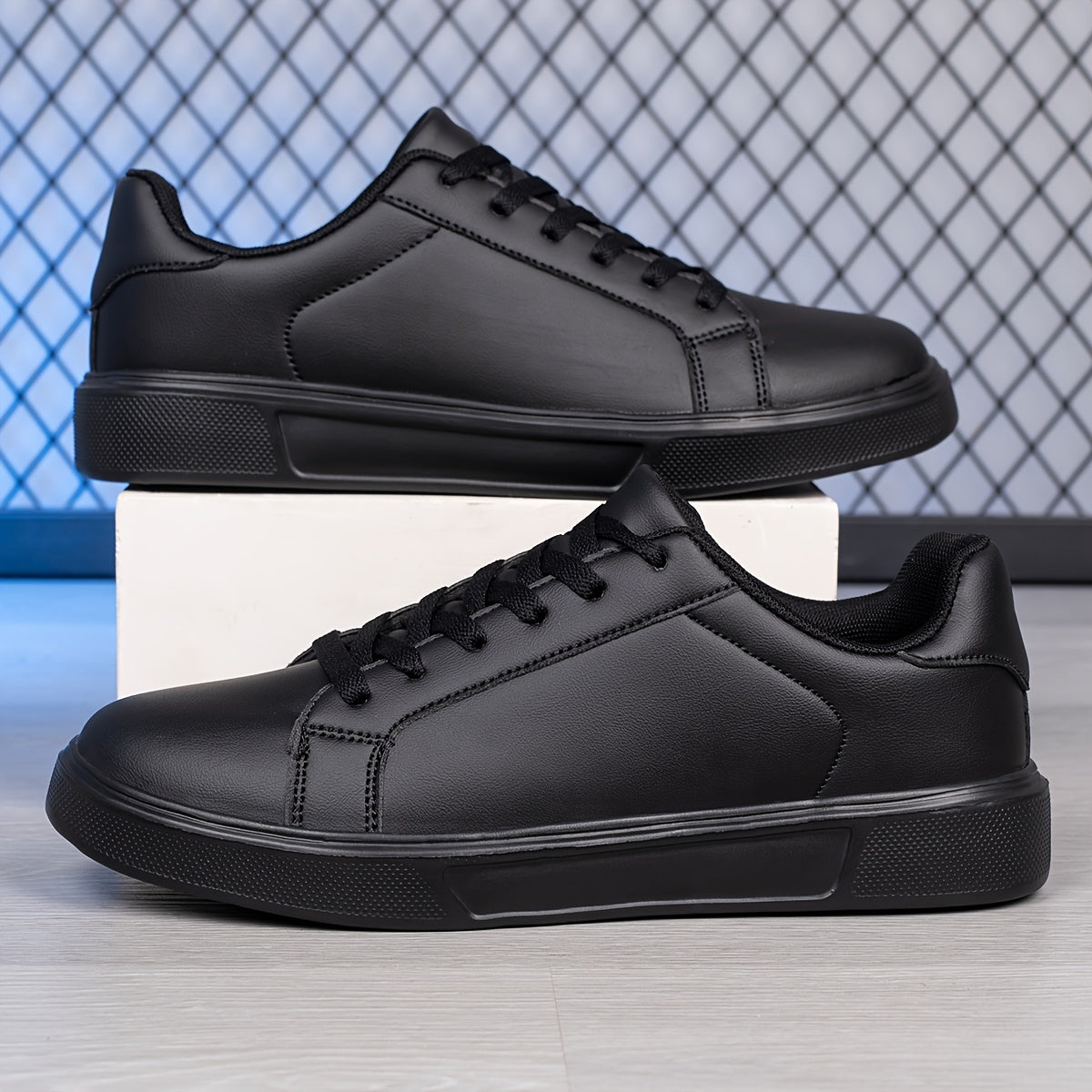 Men'S Casual Athletic Sneakers, Solid Color Low Top Lace-Up Skate Shoes with Round Toe, All-Season Fabric Inner & MD Sole, Universal Fit