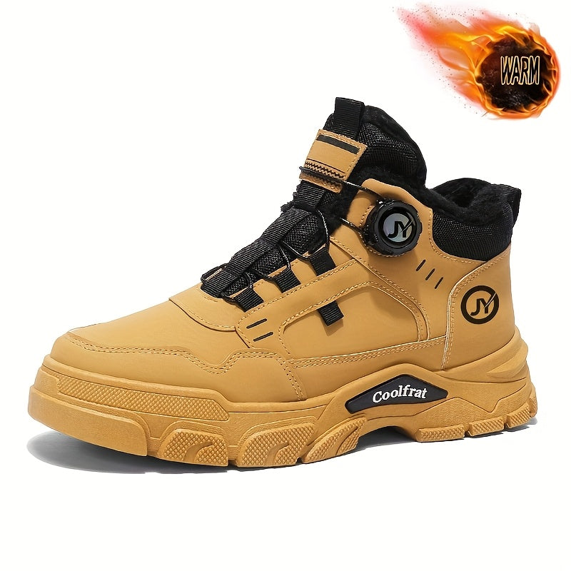 Men'S Winter Fleece-Lined High-Top Boots - Thick Rubber Sole, Warm Lace-Up Ankle Boots with Round Toe & Synthetic Synthetic Faux Upper for Hiking, Outdoor & Casual Wear, Hiking Boots, Durable Footwear, Winter Shoe For Men, Me
