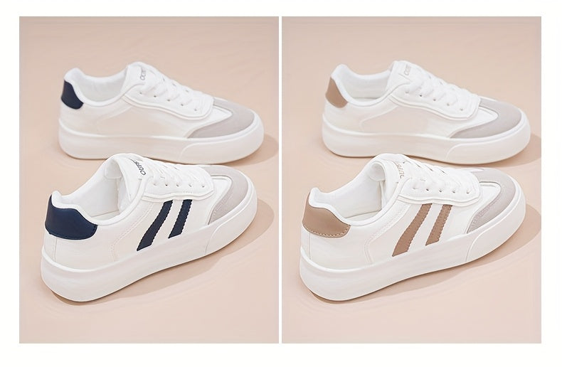 2024 New Arrival Women'S Casual Sneakers with Stripes, All-Season, Low Top, Lace-Up Closure, Plain Toe, Man Made Upper, Fabric Inner, PVC Sole, Non-Woven Fabric Insole