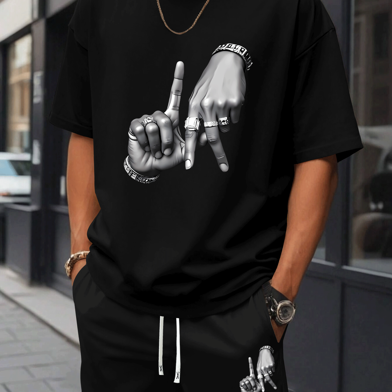 New Summer Men's Printed 2pcs Fashion Casual Suit, Round Neck Short Sleeve T-shirt and Waistband Shorts Set