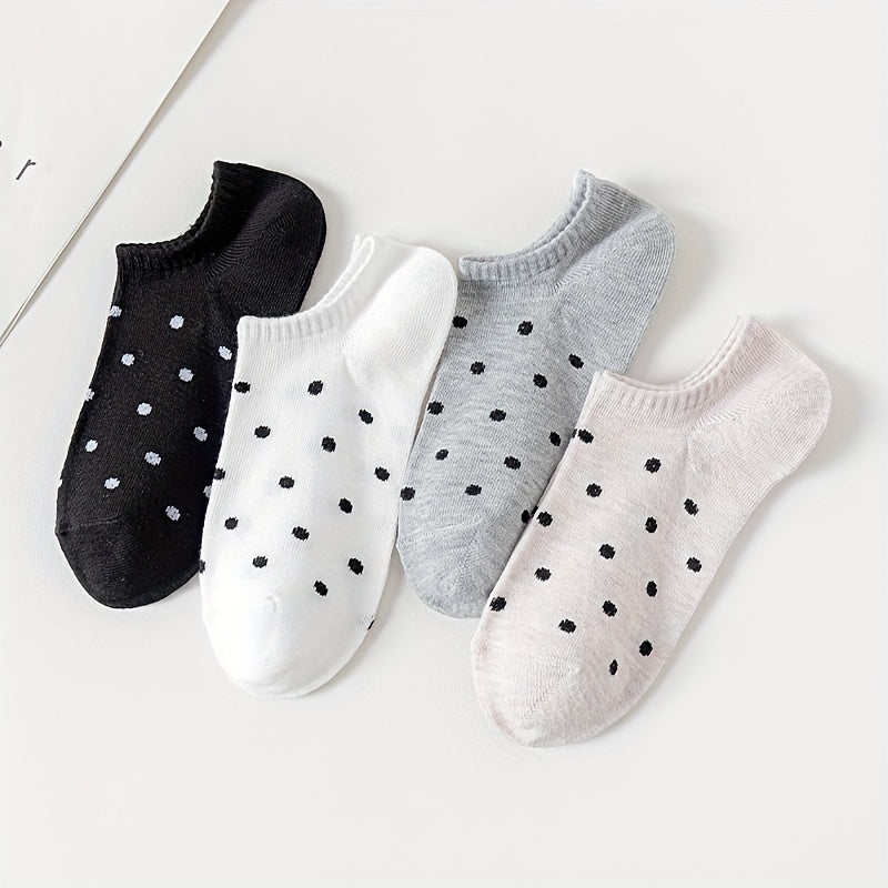 4 Pairs Polka Dot Print Socks, Simple College Style Low Cut Invisible Socks, Women's Stockings & Hosiery