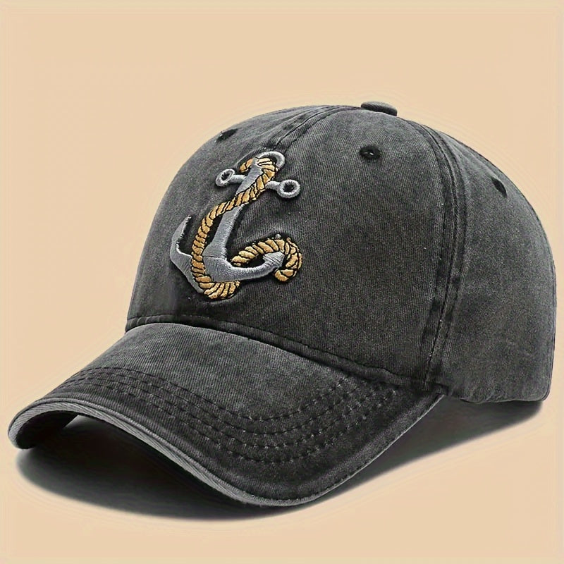 Women'S Embroidered Anchor Baseball Cap, Cotton Breathable Adjustable Sun Hat for Spring/Summer, Travel Outdoor Casual Occasion Cap with Metal Rivet Detail