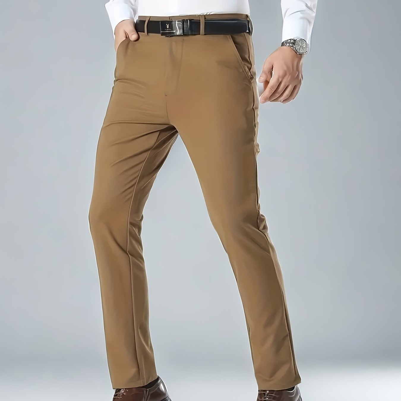 Men's Solid Color Business Casual Pants, Lightweight Business Style Versatile Trousers for Office
