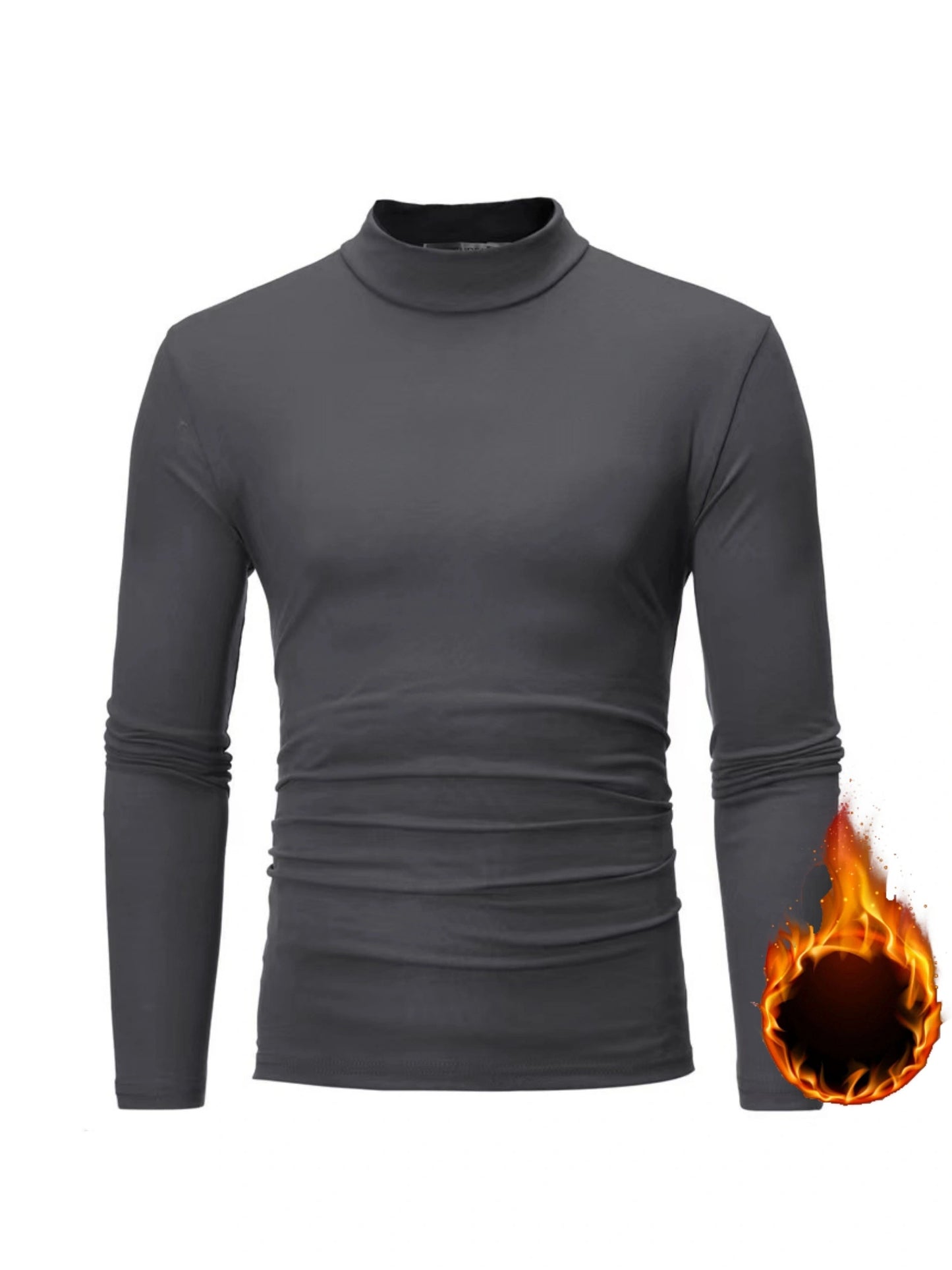 Men's Solid Long Sleeve Turtleneck Stretch T-shirt, Casual Comfy Warm Top For Fall Winter, Men's Clothing