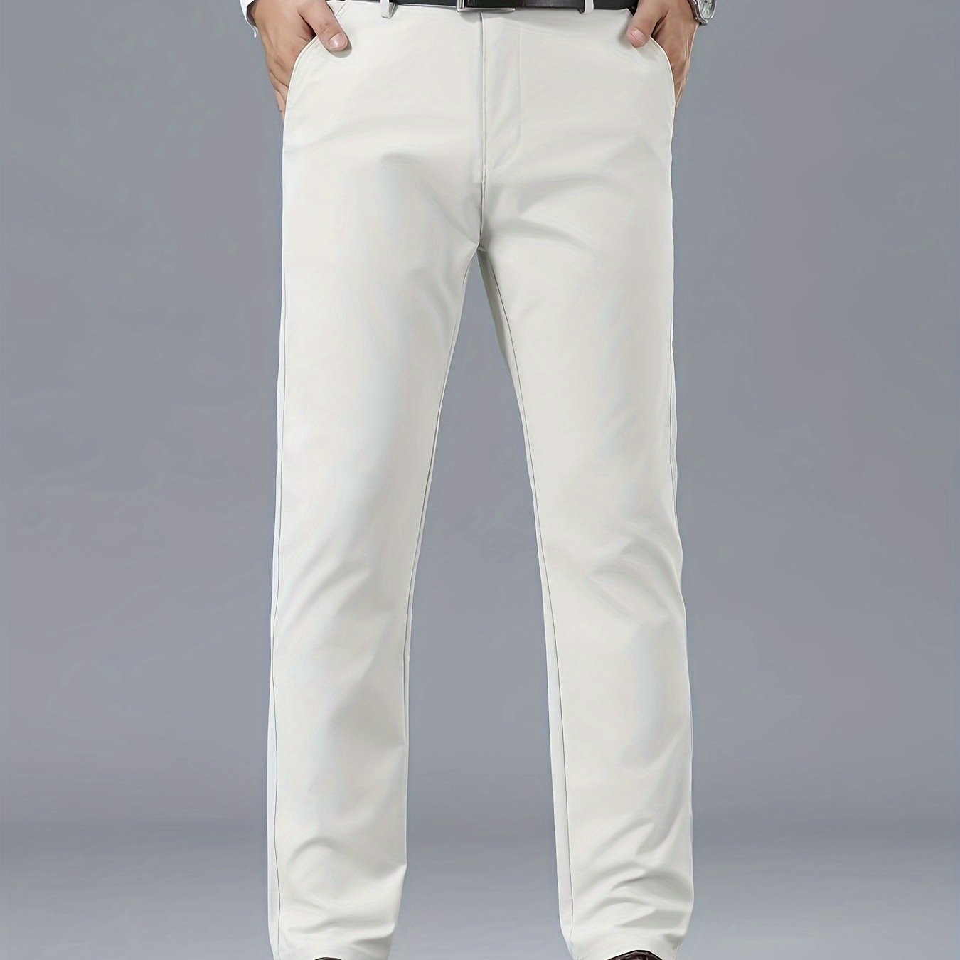 Men's Classic Business Casual Pants - Polyester, Solid Color, Regular Fit for All Seasons