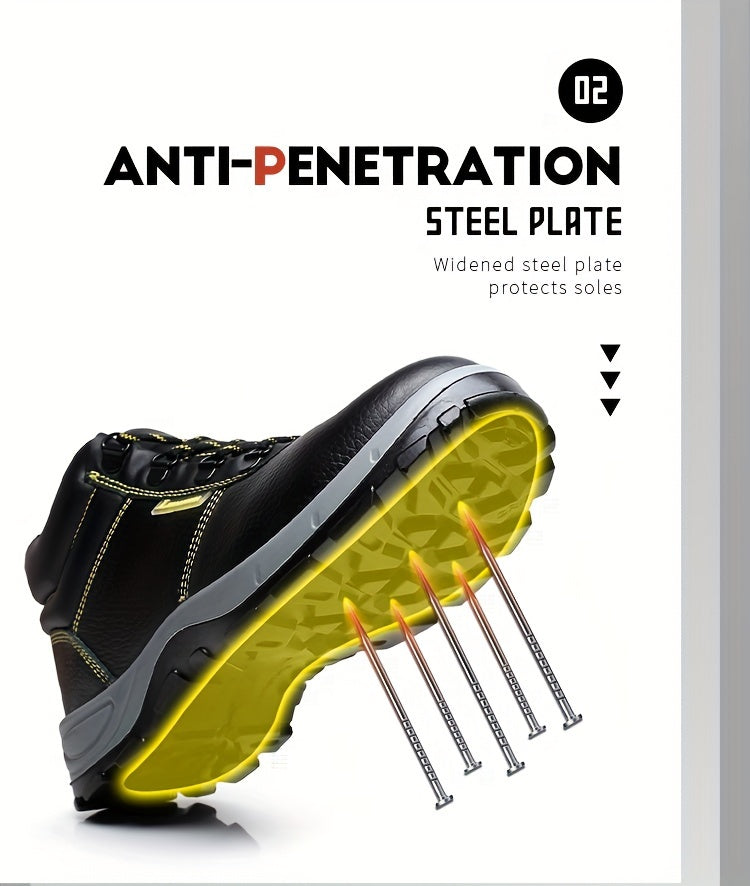 Reinforced Anti-Puncture & Anti-Smashing Safety Work Boots for Men - Heavy-Duty Steel Toe Cap, Anti-Piercing Cushioned Insole, PU Upper & Lining, All-Terrain Traction - Winter/Spring/Fall Construction/Industrial/Construction/