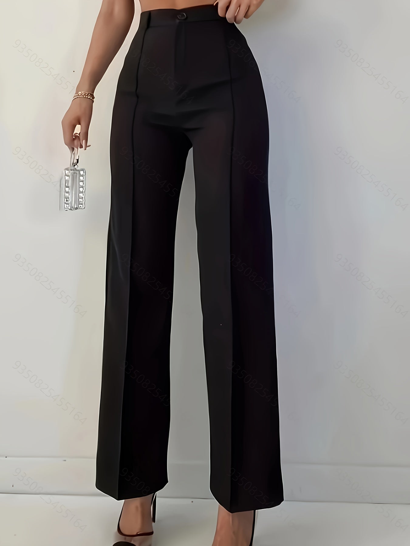 Elegant High-Waist Slim Pants for Women - Solid Color, Polyester, Machine Washable - Perfect for All Seasons