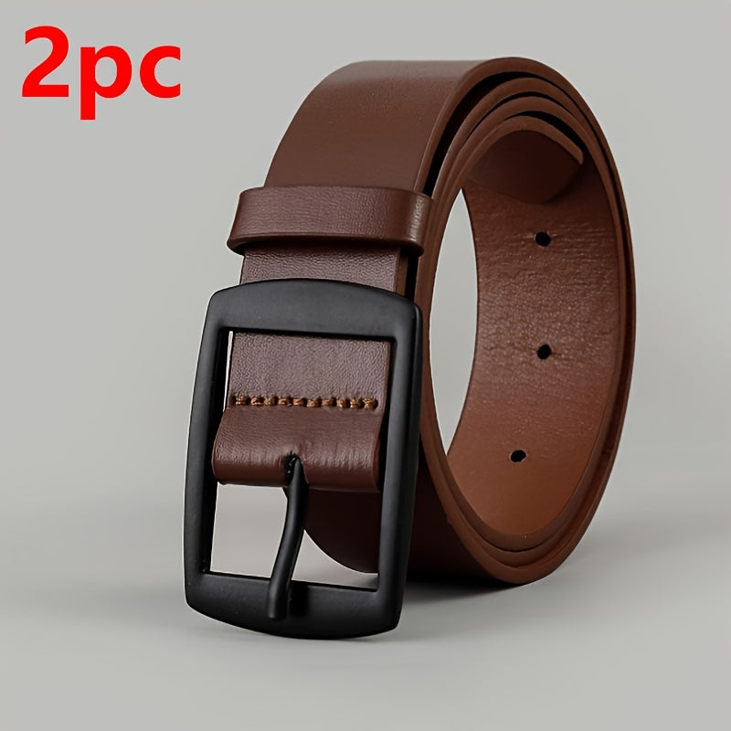 2pcs Luxury Faux Leather Belts with Metal Pin Buckle, Casual Style, Square Button Detail, for Men & Women, Ideal for Valentine'S Day, St. Patrick'S Day, Easter, Mardi Gras Day, Best for Christmas, Perfect for Thanksgiving