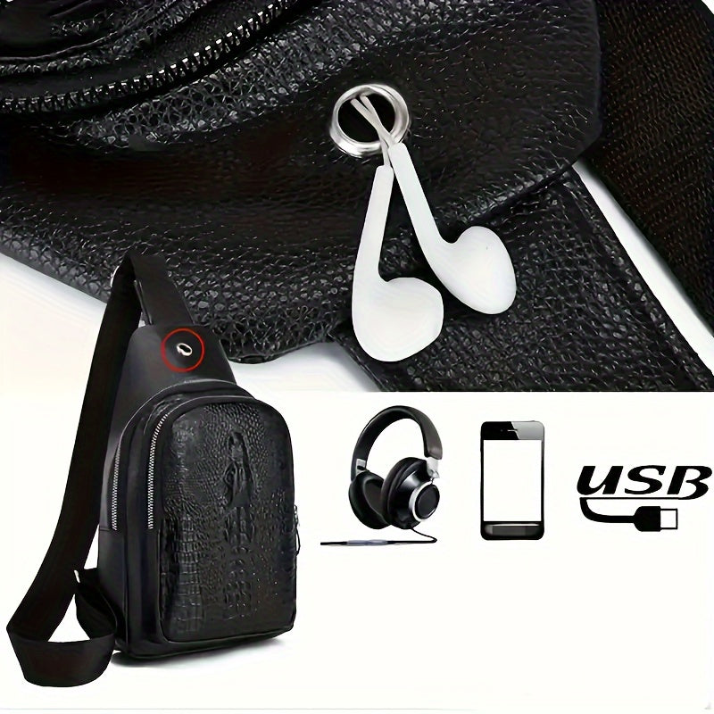 1pc Men's Fashion Crocodile Pattern Waist Bag, Multifunctional Shoulder Trendy Bag