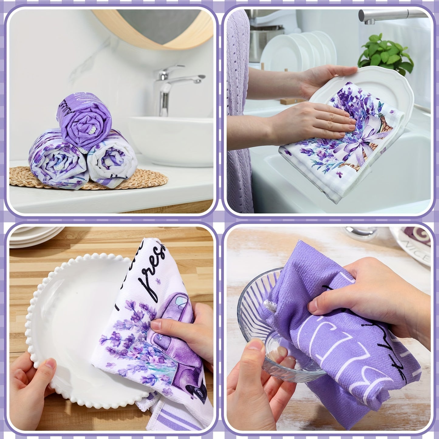 4/6 հատ Lavender Խոհանոցային սրբիչների հավաքածու, սպասքի սրբիչ, զվարճալի ֆերմայում գյուղական ոճի լոգարանի ձեռքի սրբիչ, կարող է օգտագործվել որպես տոնական լոգարանի նվեր, 60,96 x 40,64 սմ Մանուշակագույն, նարդոս
