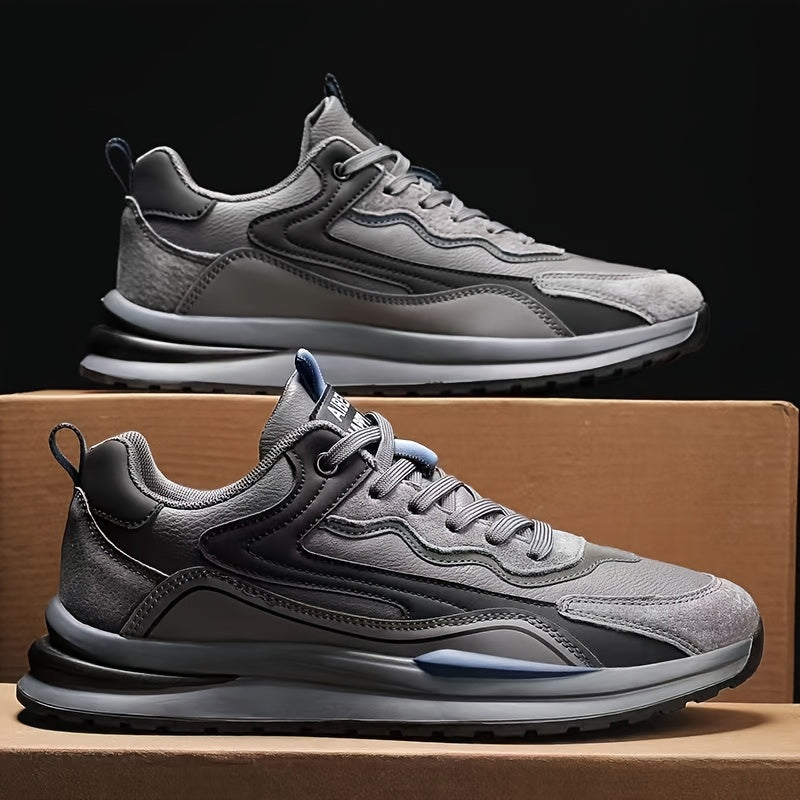 Men'S Lightweight Breathable Sneakers - Black Gray Low-Top Lace-Up Shoes with Non-Slip PVC Sole, Durable Casual Sneakers for Running, Walking Casual Attire, Running Shoes