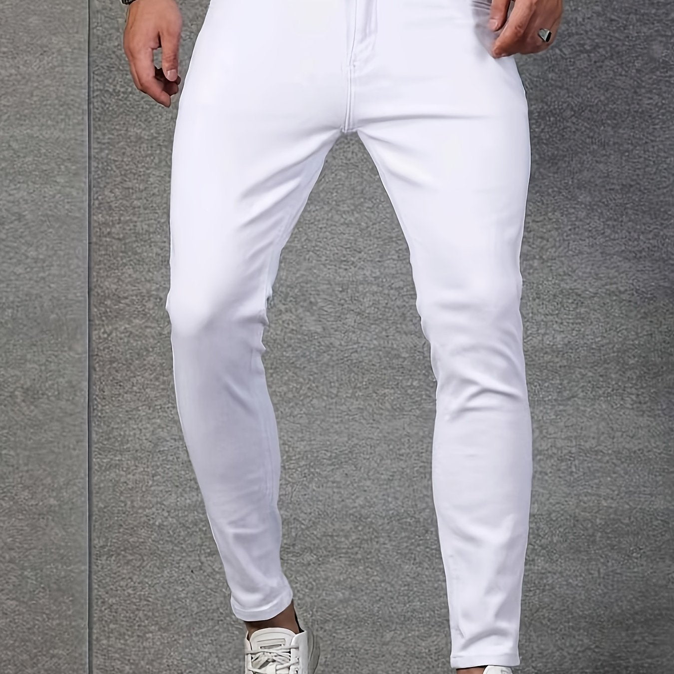 Men's Stretch Denim Jeans - Light Gray, Skinny Fit, All-Season Comfort, Street Style with Button Fly & Pockets