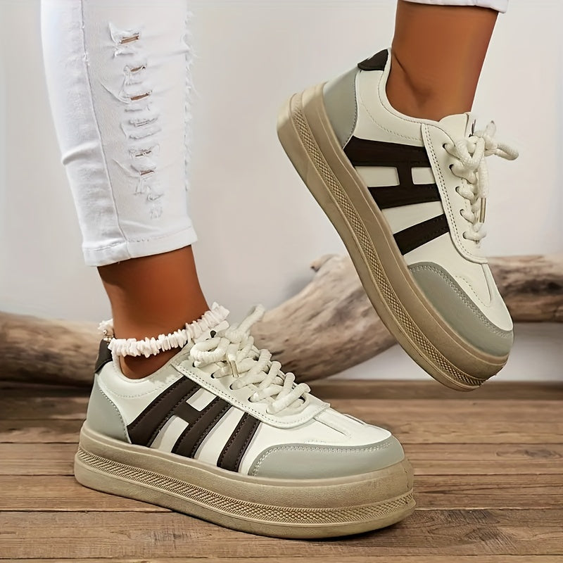 Women'S Thick Sole Casual Sneakers, Breathable Fabric Upper, All-Season Spring Sports Shoes, Stabilizing Support, Sole, Polyurethane Insole, Solid Color Design