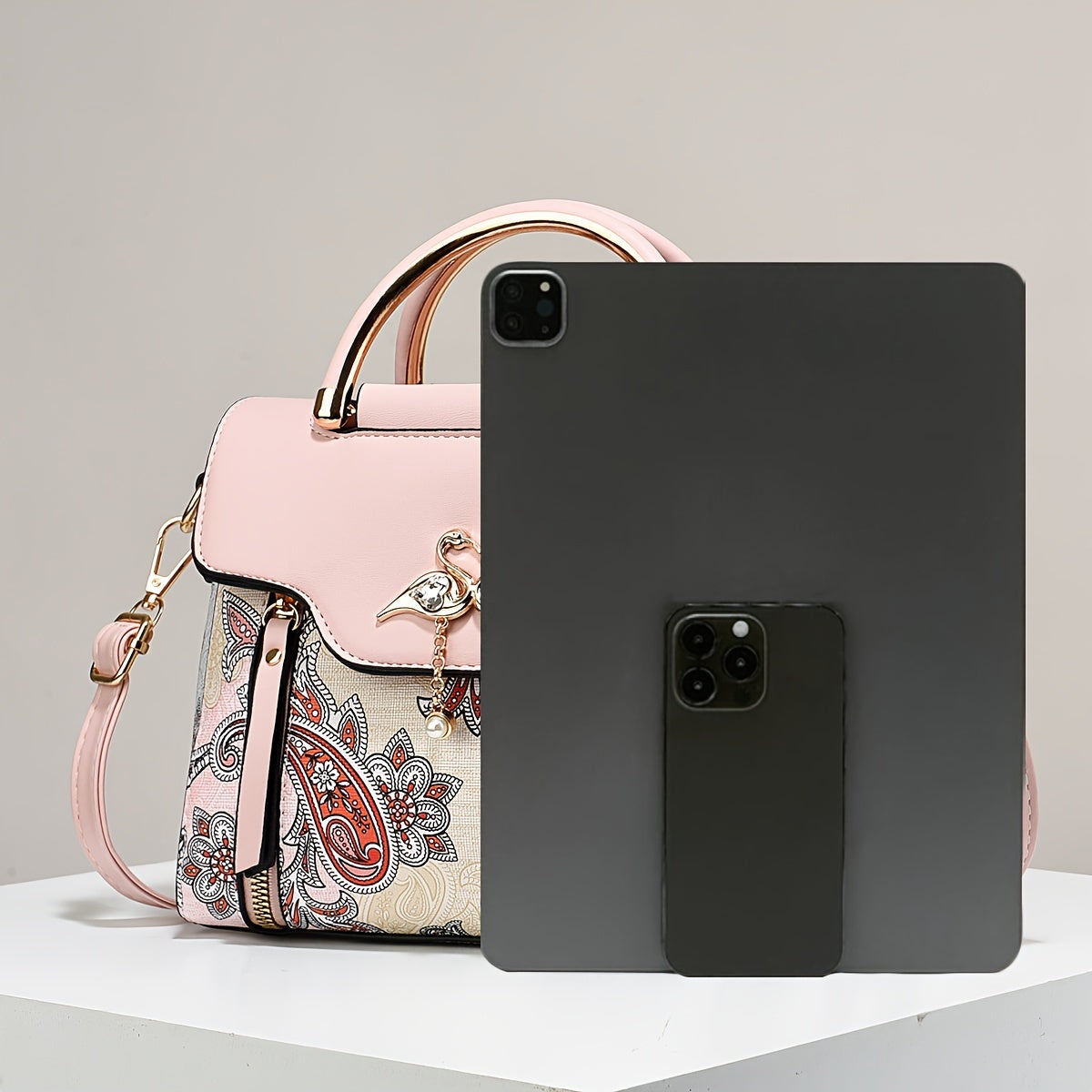 Elegant Floral Embroidered Handbag for Women - Adjustable Strap, Zipper Closure, Polyester Lining, Black & White Floral Pattern, Perfect Gift for Mom Or Family, Small Crossbody Purse, Stylish Accessory, Durable Construction