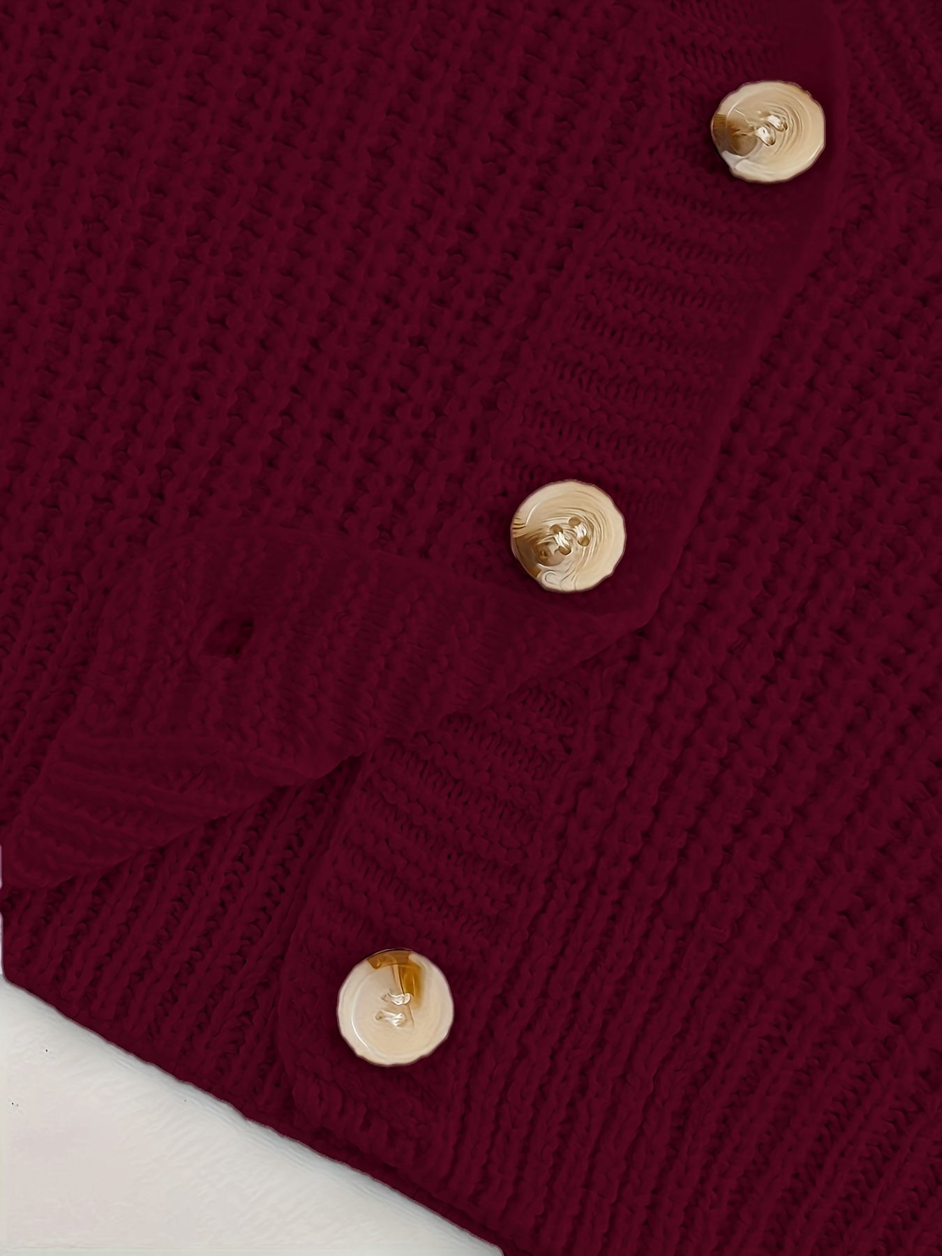 Elegant Drop Shoulder Women's Knit Cardigan with Contrasting Buttons - Long Sleeve, Ribbed Detail, Polyester, Perfect for Fall/Winter