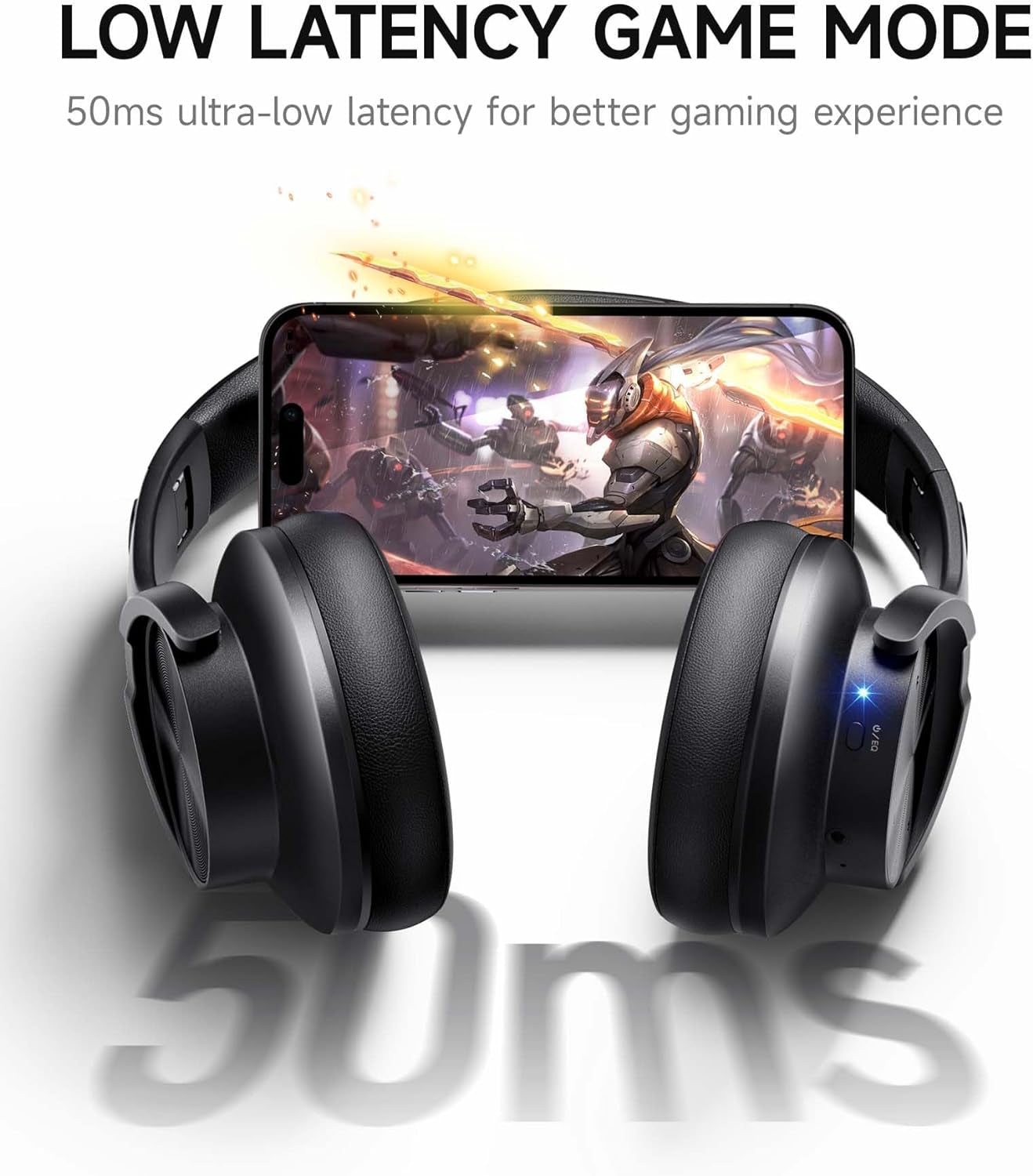 Picun B8 Bluetooth Headphones, 120H Playtime Headphones Wireless Bluetooth with 3 EQ Modes, Low Latency, Hands-Free Calls, over Ear Headphones for Travel Home Office Cellphone PC Black