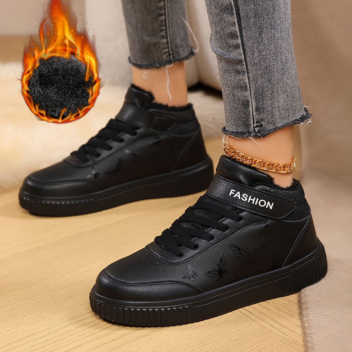 Women'S Butterfly Print Warm Sneakers - Lightweight, Comfortable, Thick-Soled Lace-Up Running Shoes for Work, School, and Stylish Outfits, Perfect for Students, Winter Footwear | Stylish Sneakers | EVA Sole Sneakers