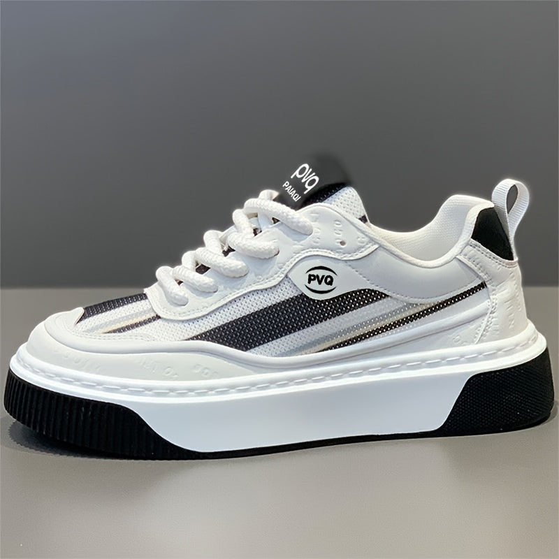 Men's Low-Top Sneakers - All-Season Cushioned Shoes with Shock-Absorbing PVC Sole Breathable Fabric Lining, White PU Upper - Lightweight Sneakers for Gym, Casual, Casual Attire - Lace-Up Design for Secure Fit, Gym Footwear,
