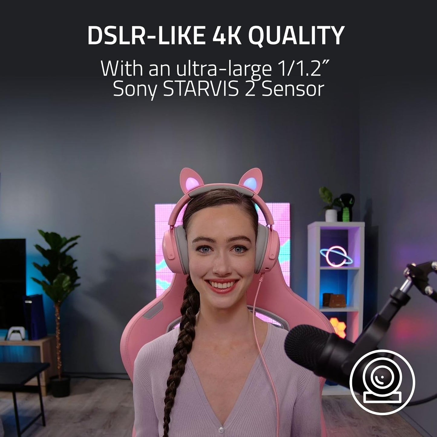 Razer Kiyo Pro Ultra 4K Webcam: Large Sensor - Auto Light Correction - Built-In Mic and Shutter - Pro Grade Content Creation, Streaming, Gaming, Video Calls - Works with OBS, Xsplit, PC, Zoom, Teams