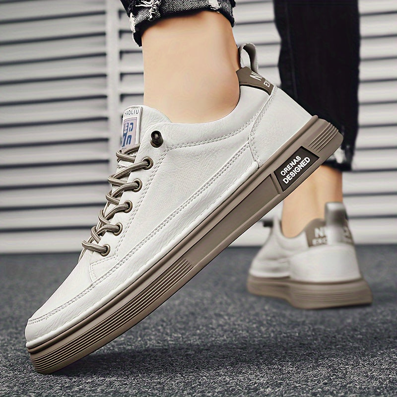 Men's Casual Low-Top Sneakers in Light Beige - Versatile All-Season White Shoes with Elastic Laces, Durable PU Upper & PVC Sole, Comfortable Fabric Insole for Casual Attire
