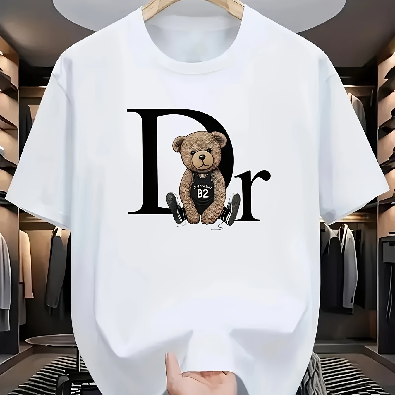 Men's Casual Short Sleeve T-Shirt with Playful DR Teddy Bear Graphic Print - Lightweight Summer Round Neck Tee, Machine Washable Regular Fit for Casual Attire, Relaxed Style, Bold Design, Durable Construction, Printed Shirt