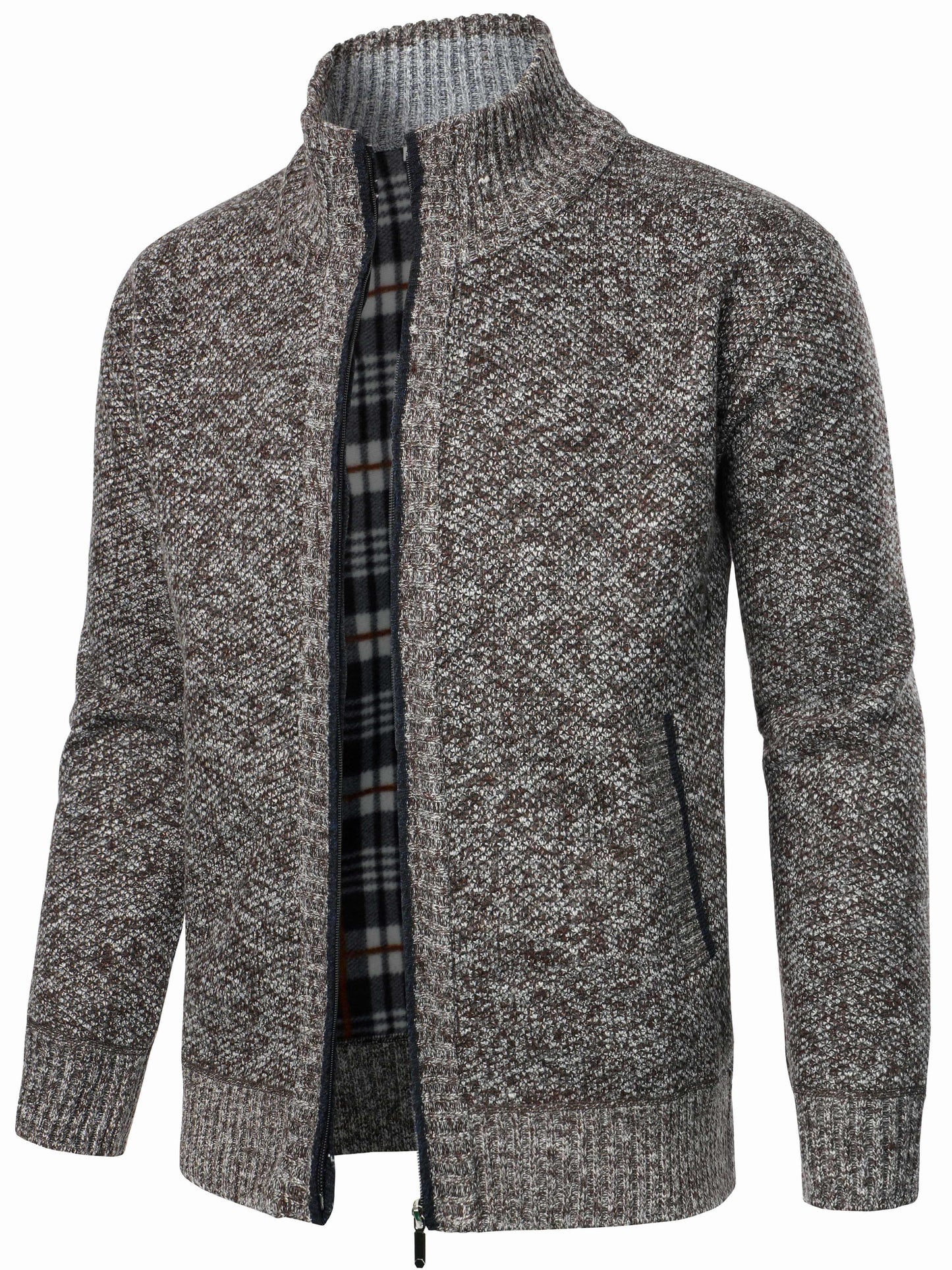 1pc Men'S Casual Style Knit Cardigan - 100% Polyester, Solid Color, Long Sleeve, Regular Fit, Stand Collar, Zip-Up, Umbrella Hem, Non-Stretch Fabric - Fashionable All-Match Pullover for Autumn/Winter