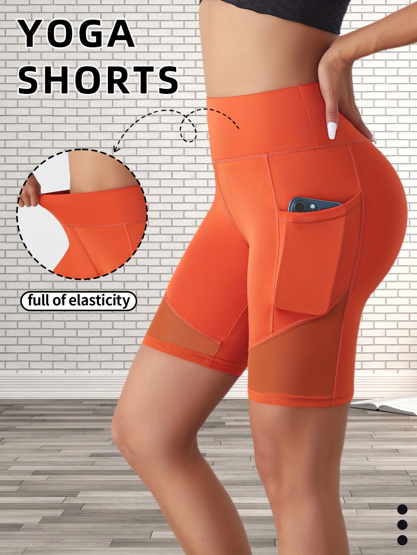 High Waist Mesh Contrast Yoga Short With Pocket, High Waist Stretch Running Biker Shorts, Women's Activewear