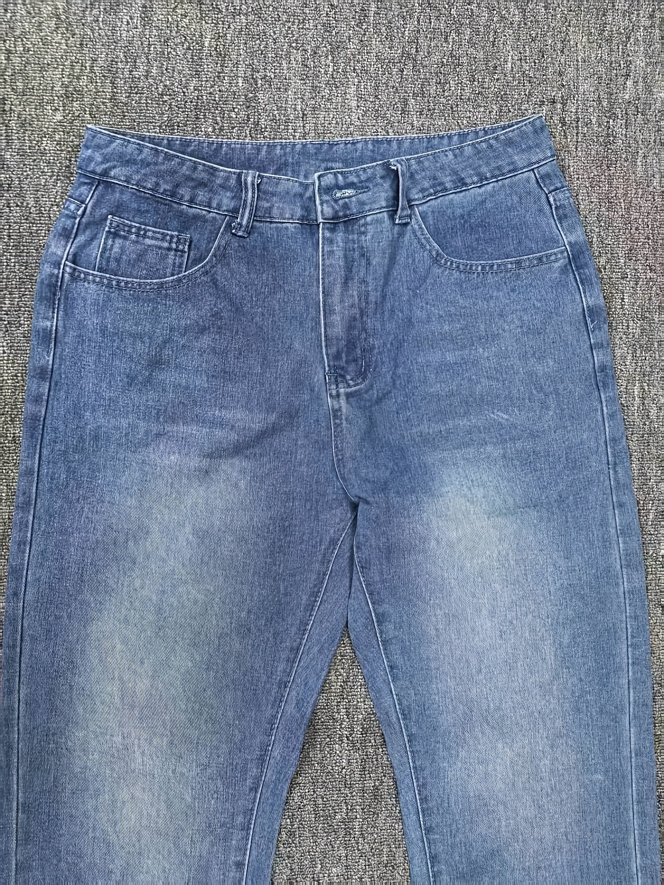 Men's Slim Fit Blue Jeans - All-Season, Non-Stretch Denim, Mid-Rise, Zip Closure, Casual Streetwear Style, Machine Washable, Yearround Wear|Sleek Jeans|Glossy Finish