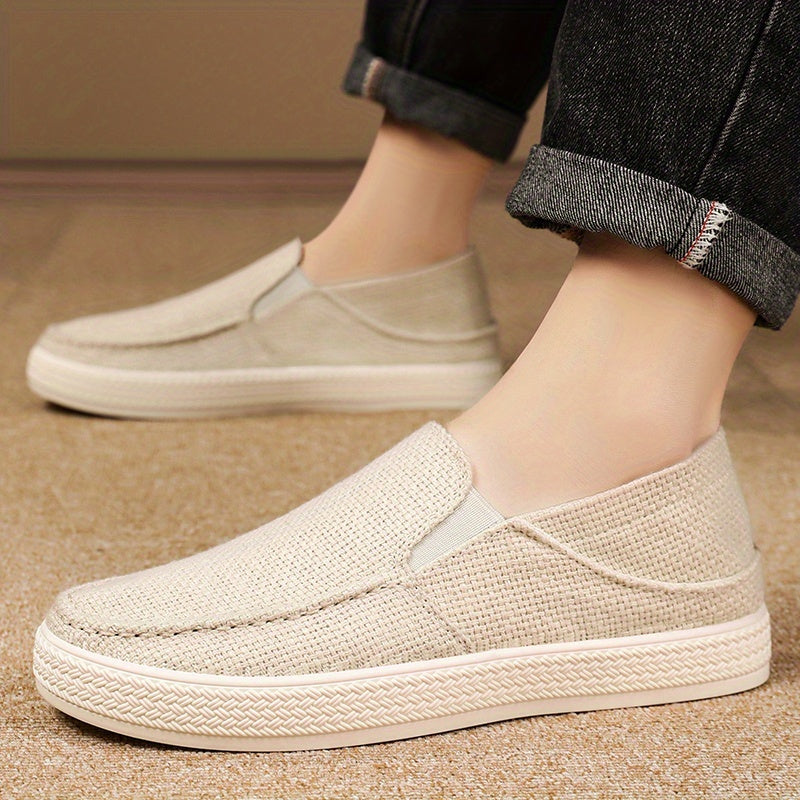 Men's Slip-On Casual Shoes - Lightweight Breathable Fabric Upper Durable Rubber Sole, Low-Top Comfortable Walking Shoes for Daily Wear, Outdoor Activities, Vacation - Black, Sleek Design, Flexible Sole, Urban Style