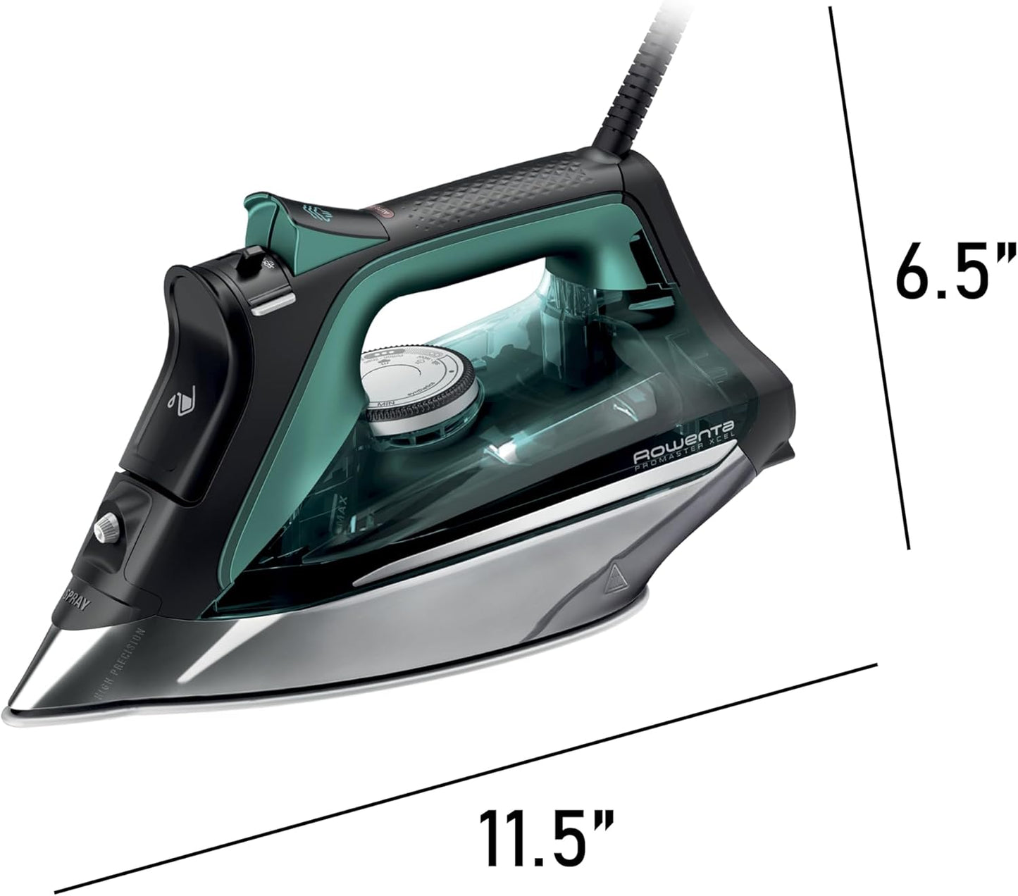 Rowenta, Iron, Pro Master Stainless Steel Soleplate Steam Iron for Clothes, 210 G/Min, 400 Microsteam Holes, 1775 Watts, Auto-Off, Ironing, Green Clothes Iron, DW8360