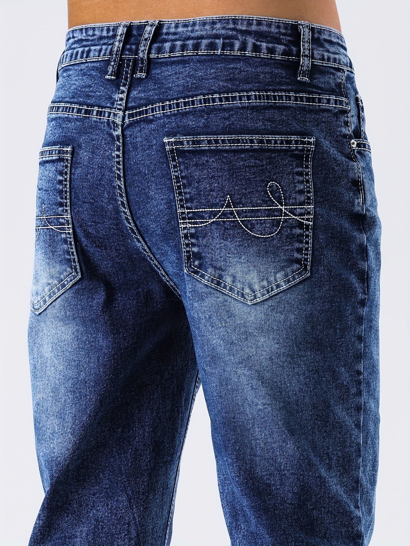Men's Casual Slim Fit Stretch Jeans, Chic Street Style Distressed Denim Pants