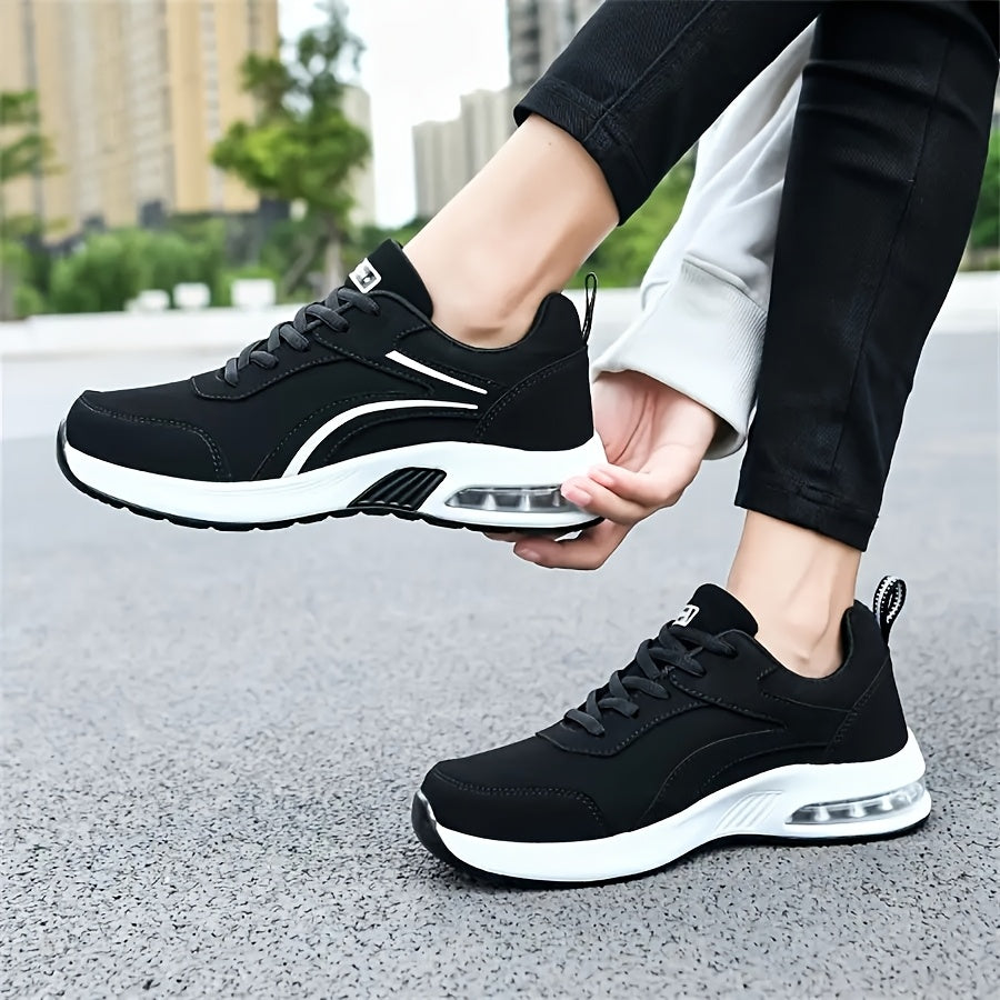 Women's Sneakers - Lightweight All-Season Gym Shoes, Cushioned Arch Support Non-Slip PU Outsole - Black Sneakers for Running, Casual, Office - Lace-Up Fitness Footwear with Minimalist Design, Ladies Sneakers, Everyday Comfo