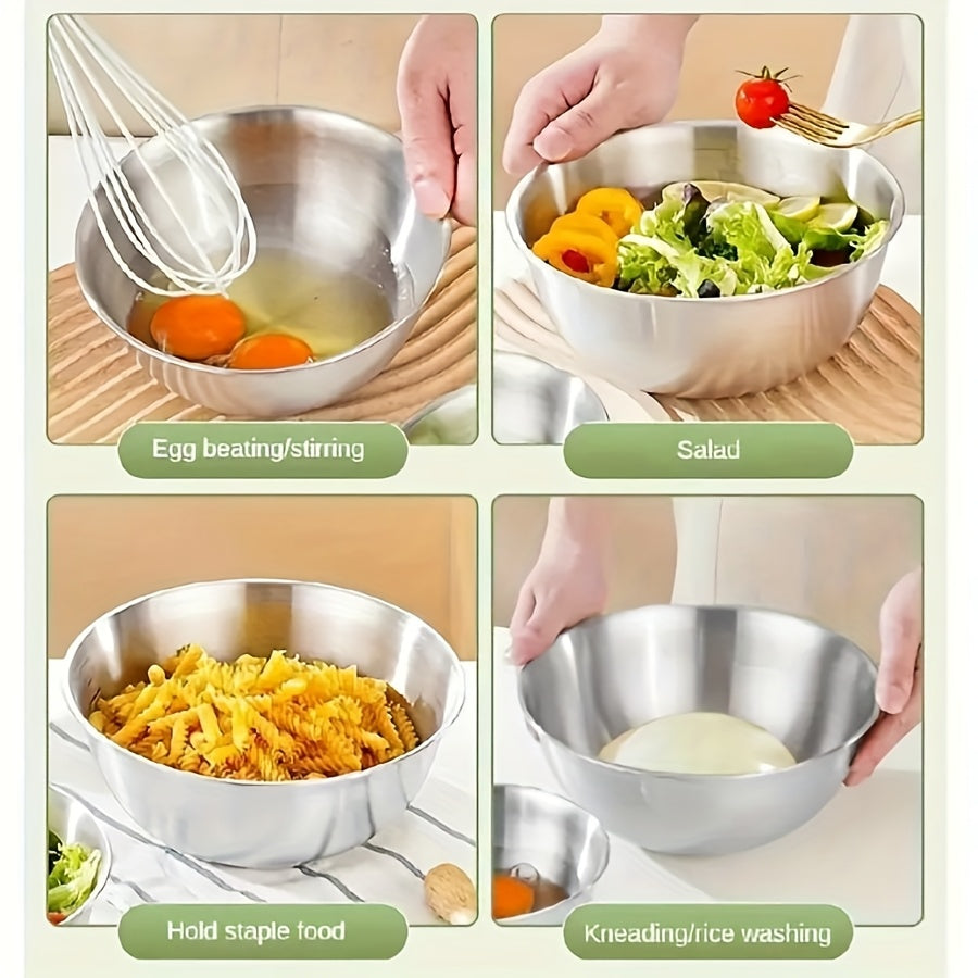 3pcs Stainless Steel Mixing Bowl, Salad Bowl - Very suitable for salads, noodles, cooking and baking, food storage, easy to stack and store, kitchen supplies