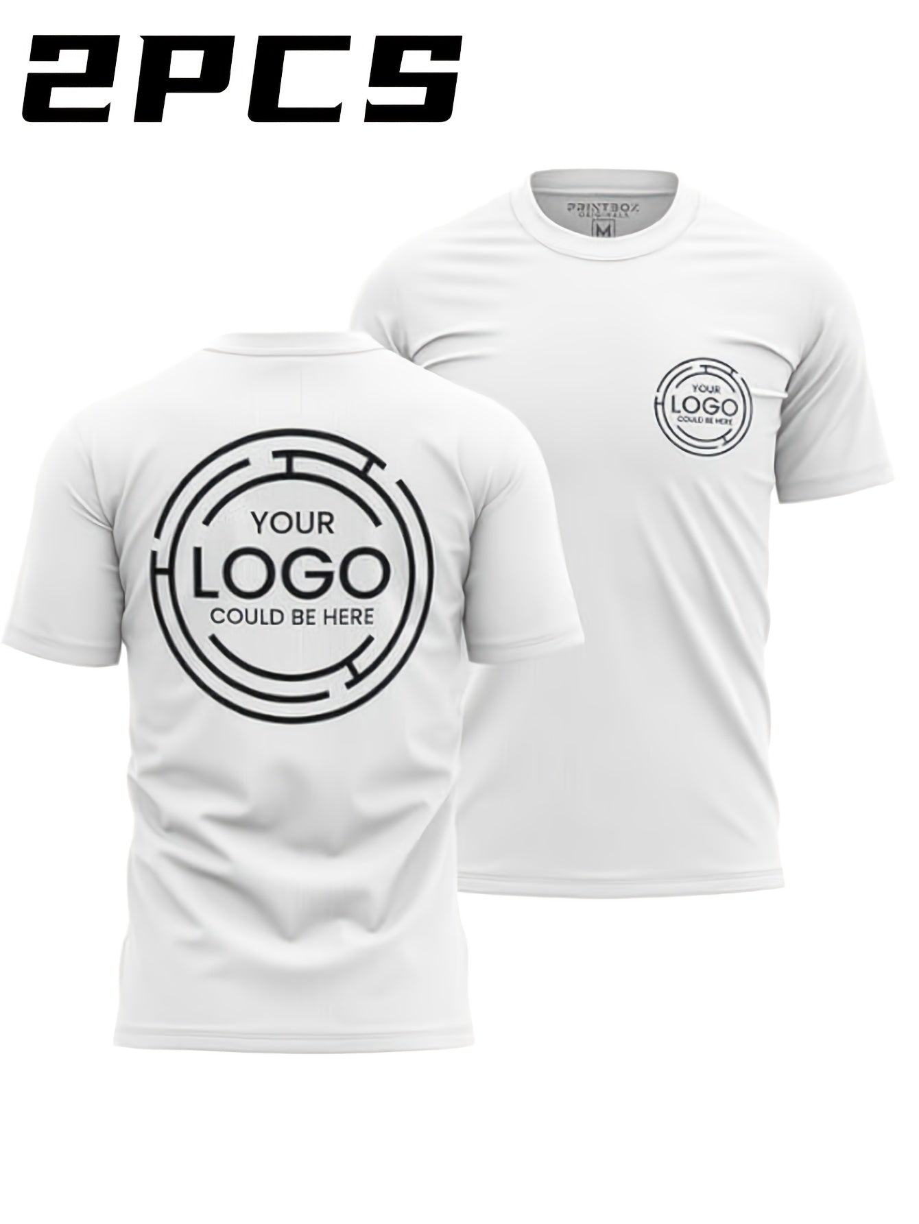 2pcs Men's Quick-Dry T-Shirts - Moisture-Wicking Breathable Gym Shirts with Custom Logo Print, Regular Fit Round Neck for Workout Casual Wear, Workout Shirts, Durable Sportswear