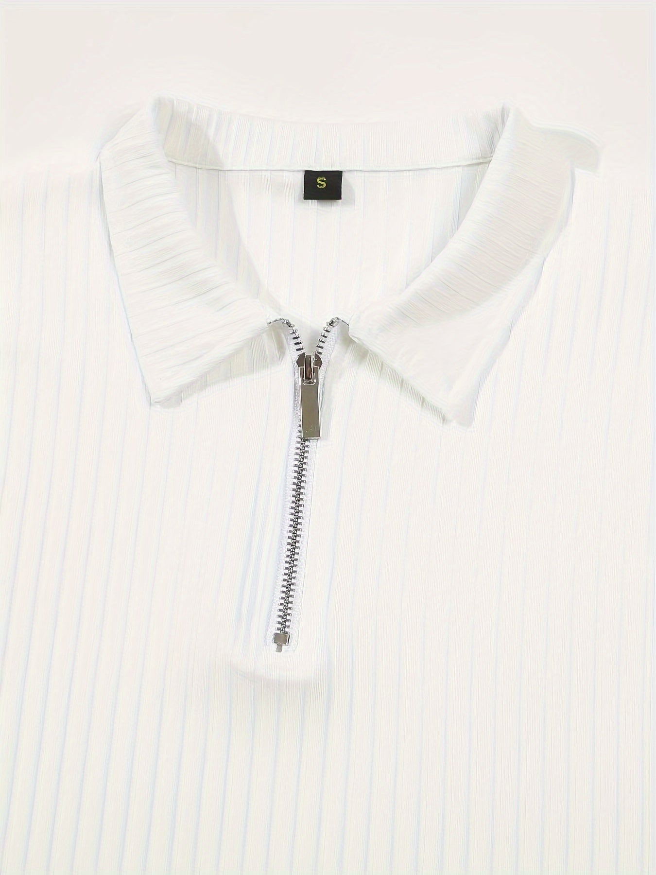 Men's Casual Sports Ribbed Long Sleeve Zipper Lapel Golf Shirt, Spring And Fall