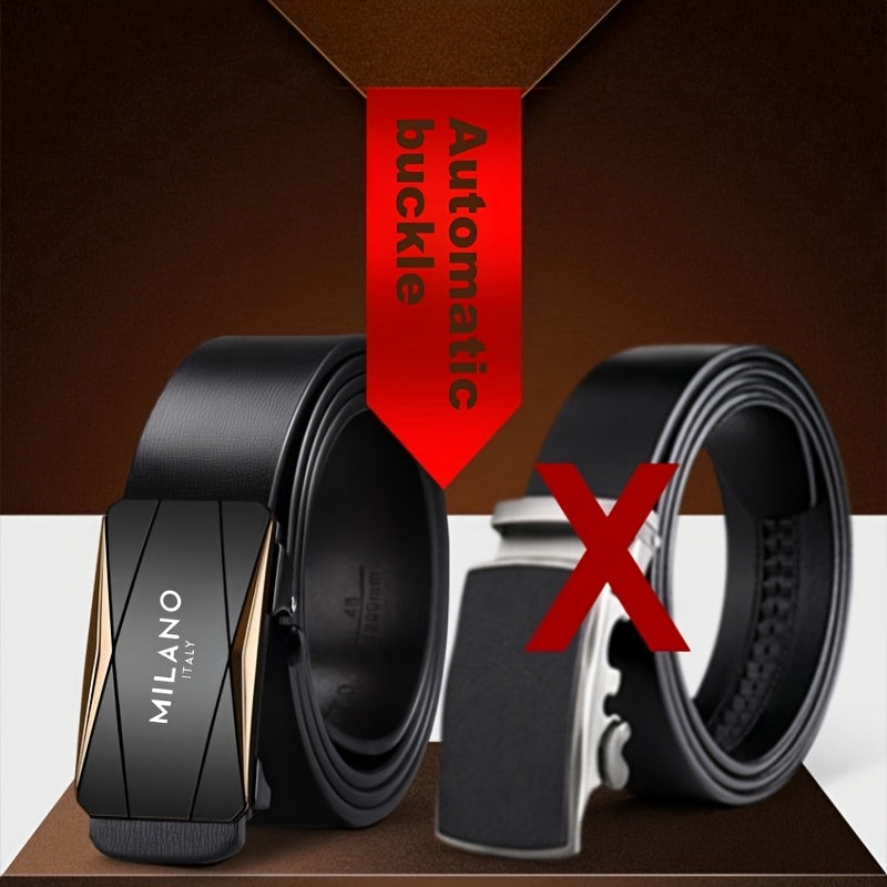 1pc Milano Italy Men's Automatic Buckle Belt - Black Faux Leather, Classic Design for Jeans & Dress Pants, Perfect Gift for Dad or Husband, One Size Fits All