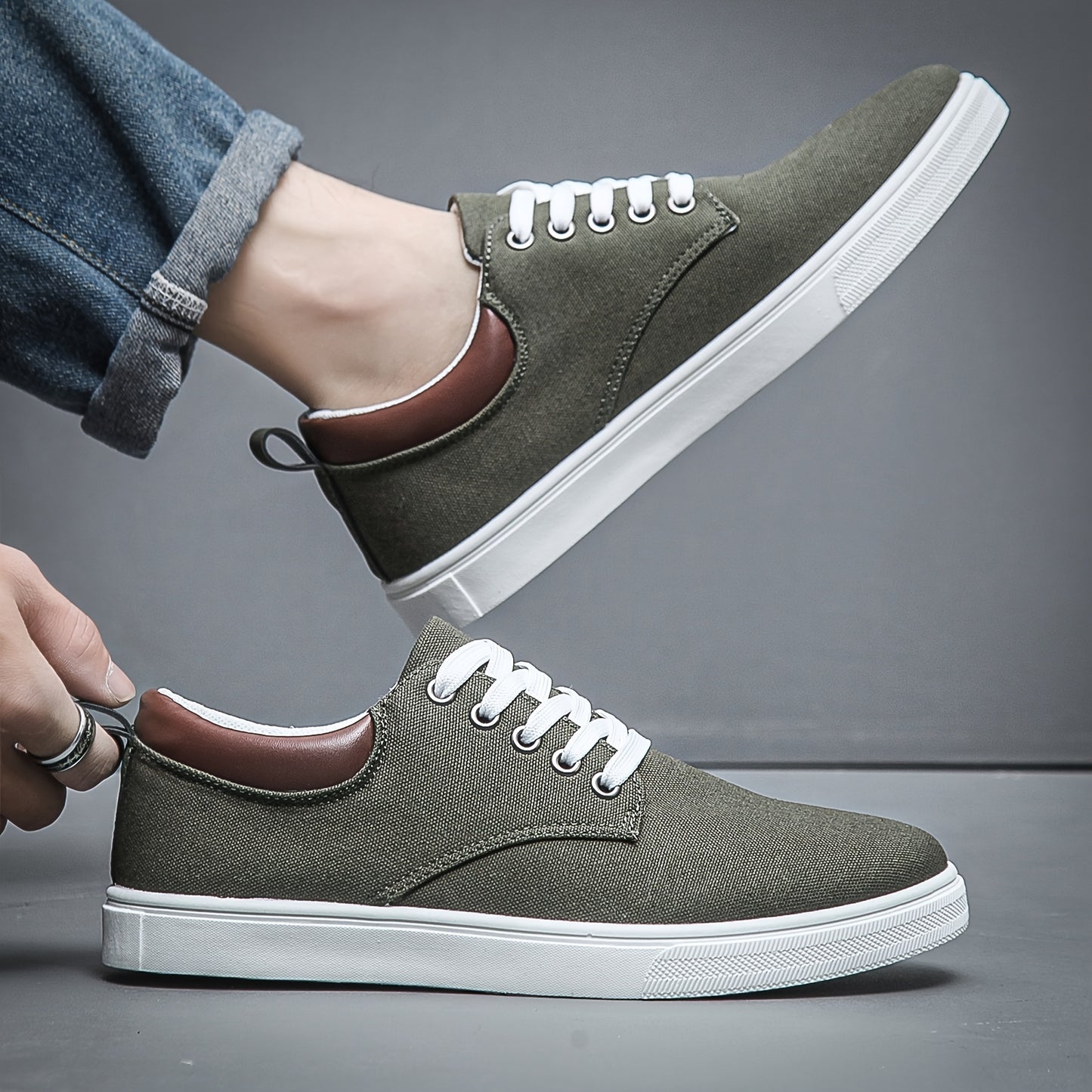 Men's Low Top Casual Canvas Skate Shoes, Breathable Lace-up Casual Flats For Outdoor Walking Driving, Men's Street Footwear