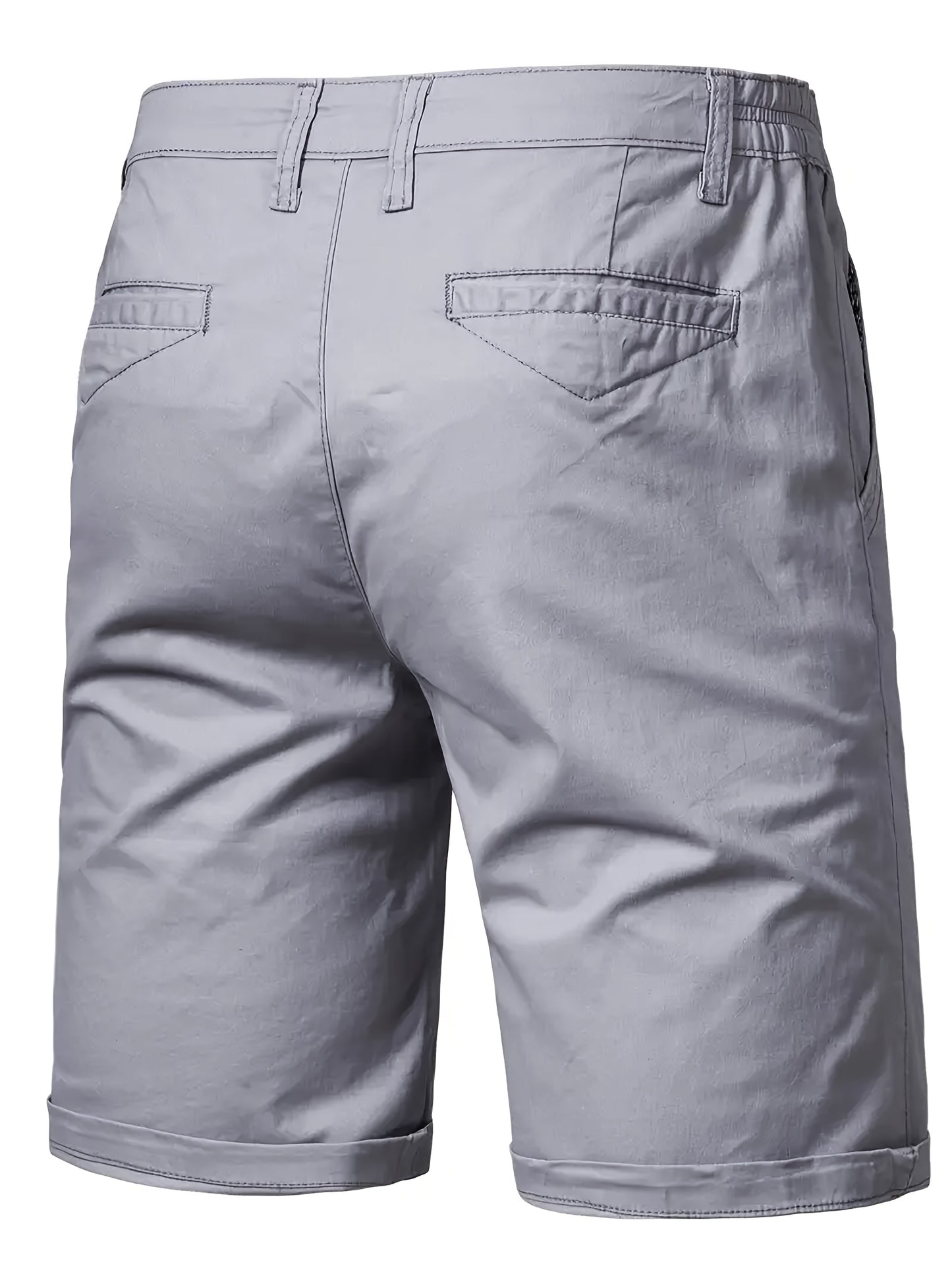 Men'S Classic Solid Color Polyester Short Pants, Casual Golf Wear, Mid Waist, Regular Fit, Slight Stretch Fabric, with Pocket