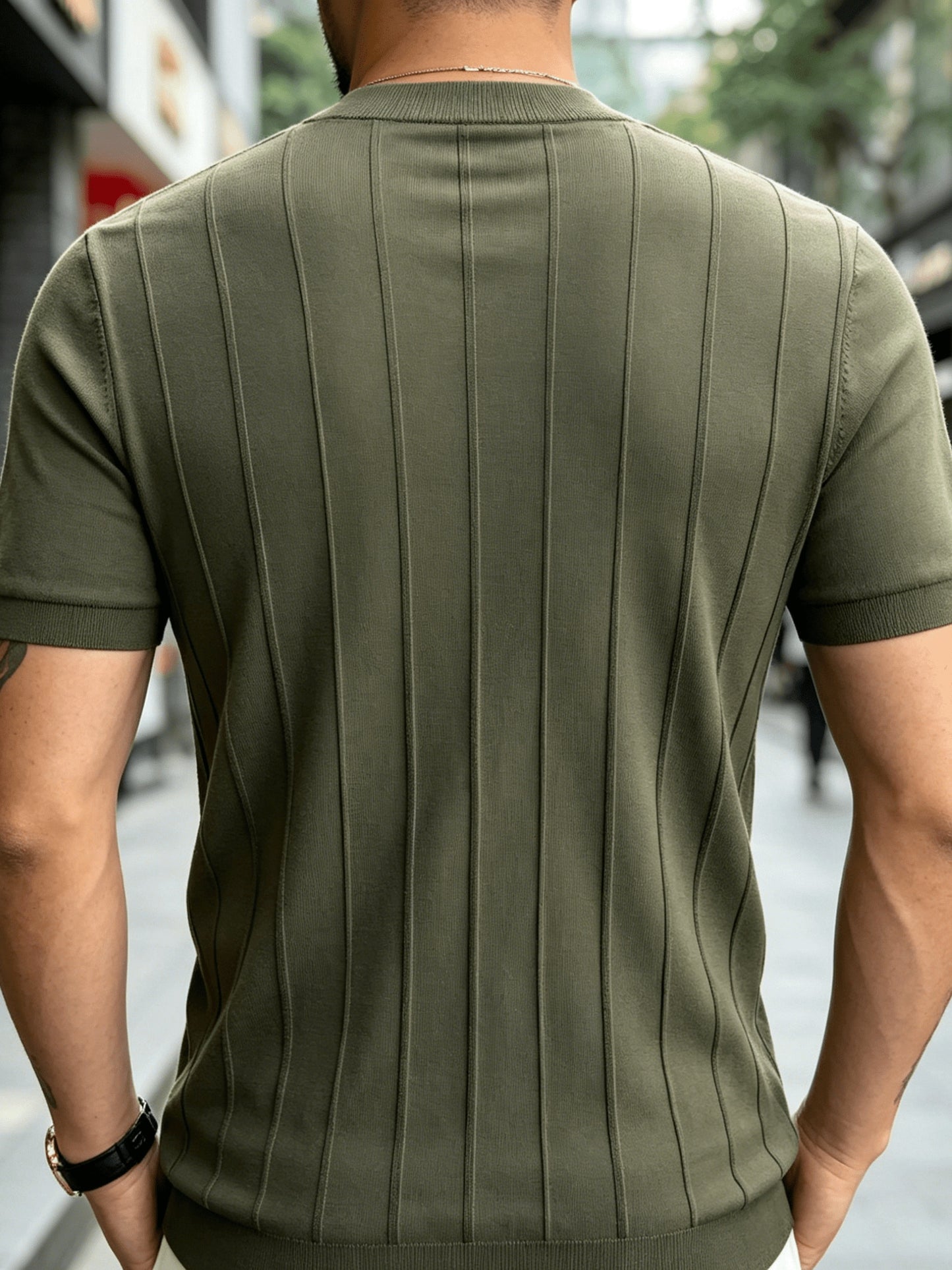Men's Summer Slim Fit Rib Knit Crew Neck Short Sleeve Top