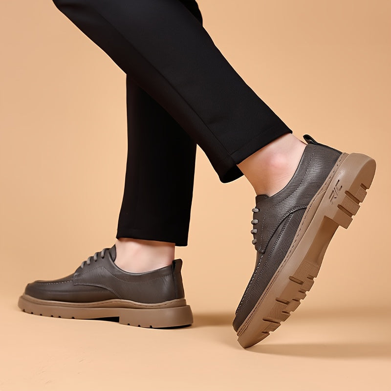 Men'S Solid Color Low-Top Elegant Boots, Comfortable Non-Slip Wear-Resistant Rubber Sole Men'S Outdoor Activity Shoes with Laces