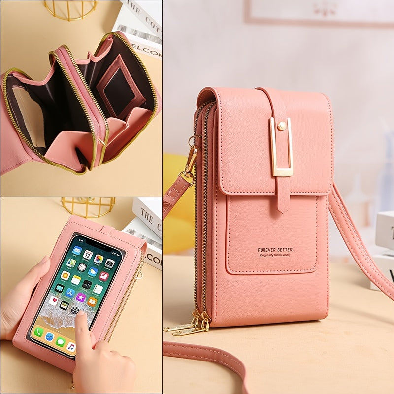 Touch Screen Mobile Phone Bag, Mini Flap Crossbody Bag, Fashion Faux Leather Purse, Vertical Wallet With Card Slots